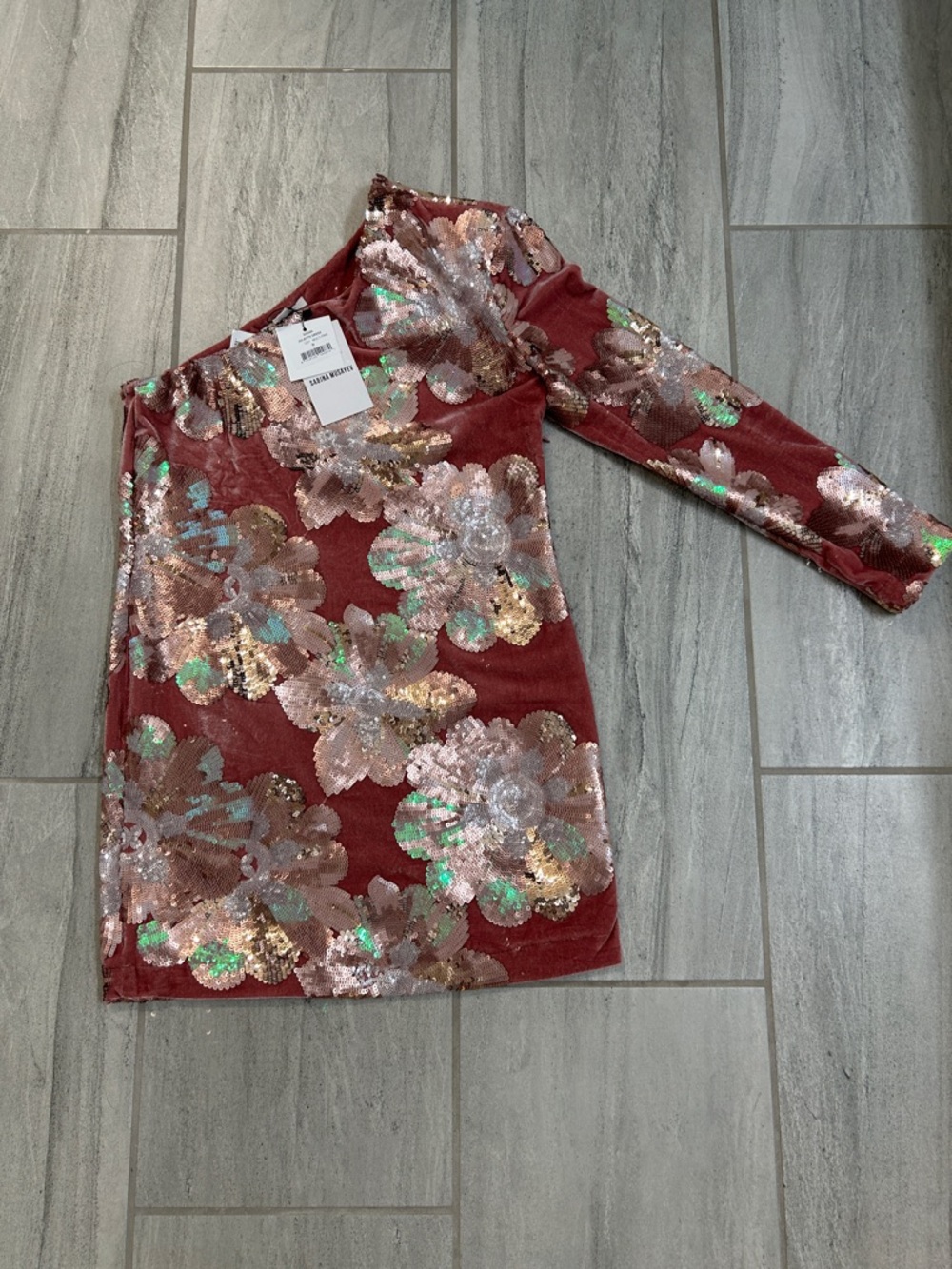 Sabina Musayev Juliette One Shoulder Sequin Floral Dress
